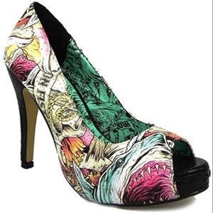 NWOB Iron Fist “Here I Lie” Shark Peep Toe Pumps